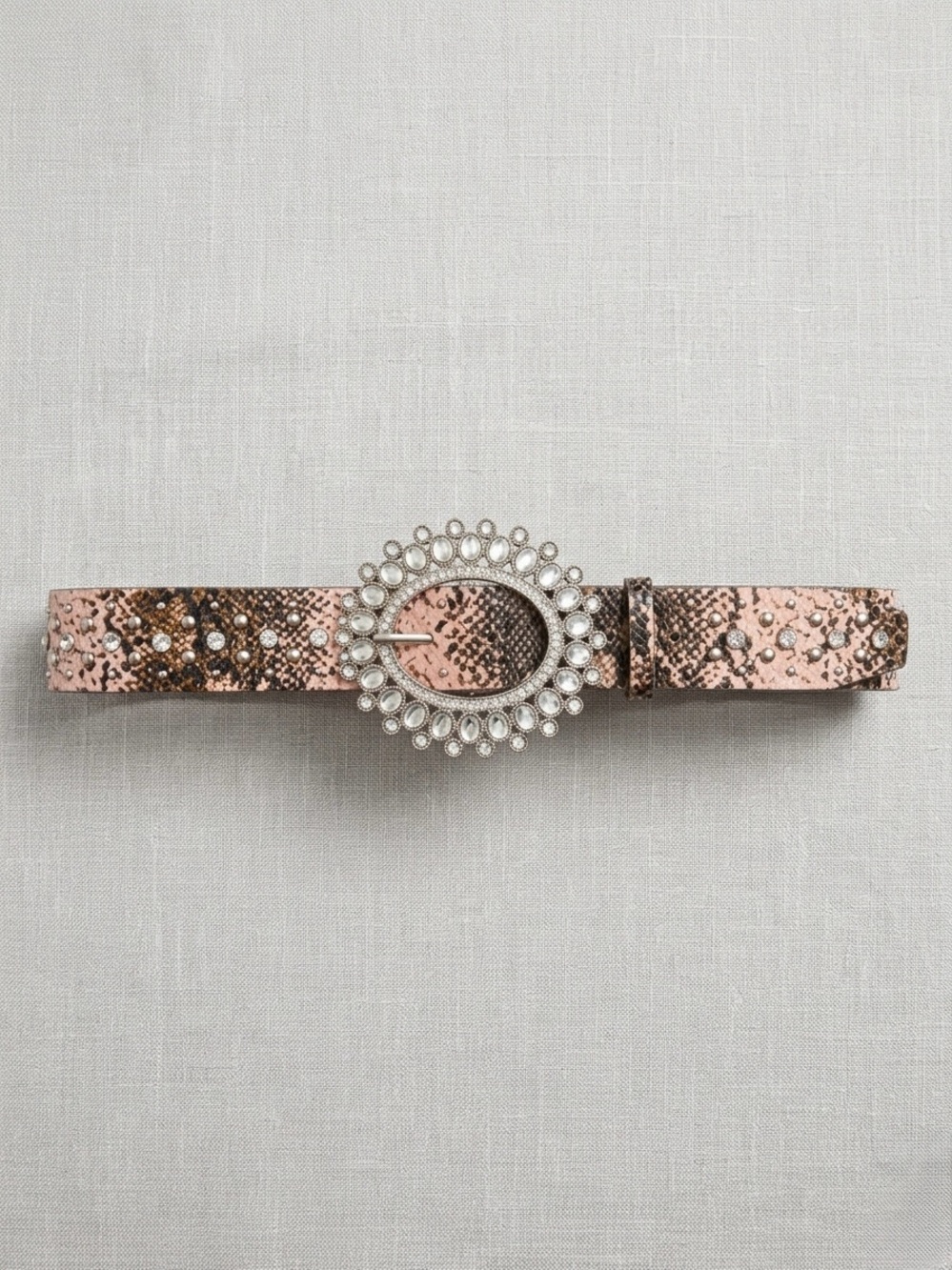 Guess Rose Gold Snakeskin-Effect Belt with Crystal Oval Buckle